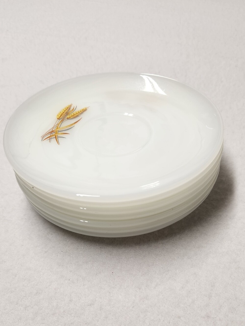 Vintage Fire King Wheat Milk Glass Saucer Plate Set of 7 Farmhouse Kitchen Decor